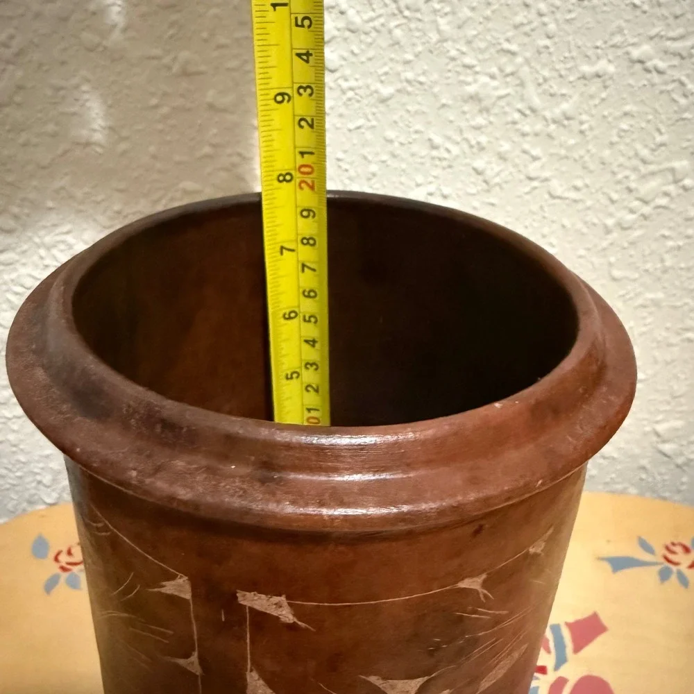 Pier 1 Handmade sasak Carved ceramic Canister with Lid Rustic Kitchen Container‎